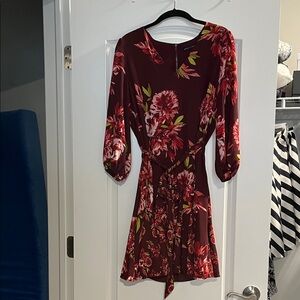 White House Black Market Burgundy Floral Dress